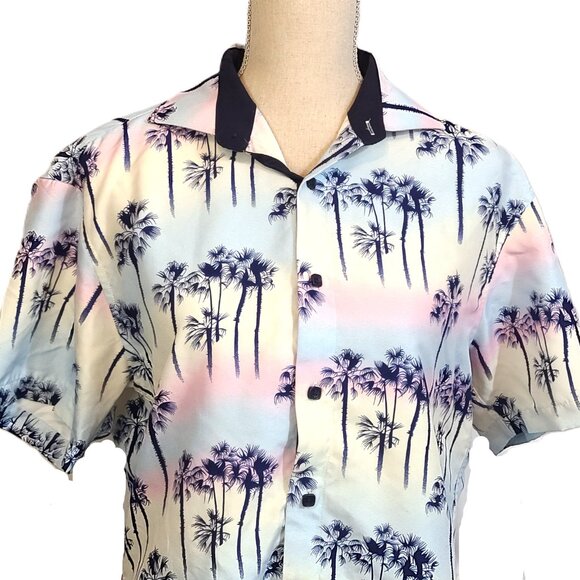 Men's BC Collection Medium Island Gradient Palm Tree Hawaiian Casual Shirt - Picture 6 of 11